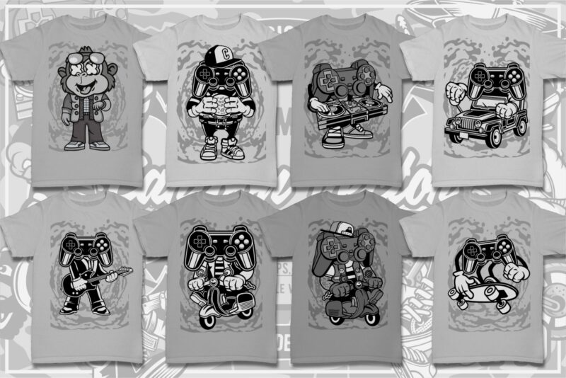 t-shirt vector 100 Cartoon Tshirt Designs Bundle #10
