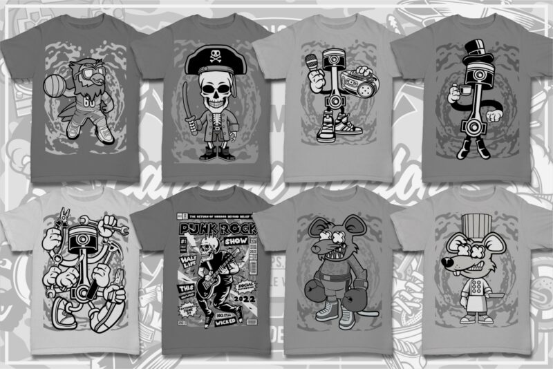 t-shirt vector 100 Cartoon Tshirt Designs Bundle #10