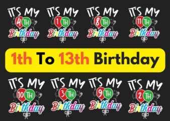 It’s my 1th to 13th birthday kids teen and toodler birthday, 13 vector design eps svg png,