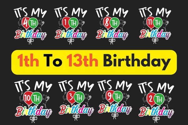 It’s my 1th to 13th birthday kids teen and toodler birthday, 13 vector design eps svg png,