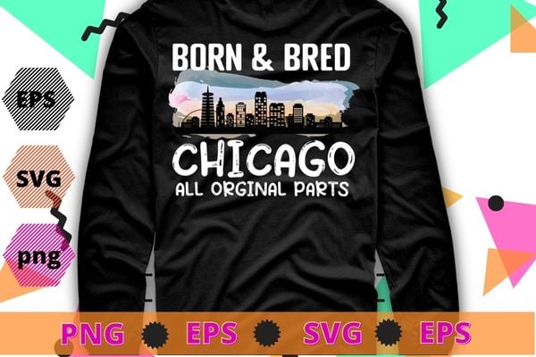 Chicago Illinois Retro Watercolor Skyline Art Souvenir T-Shirt design svg, Chicago Illinois, Chicago Downtown City Skyline, vintage watercolor,