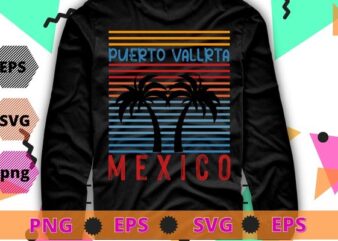 Puerto Vallarta Mexico Vintage Graphic Retro 70s T-Shirt design svg, Puerto Vallarta México, Line Vintage Graphic, Retro 70s, Tribal