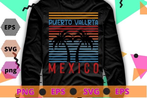 Puerto vallarta mexico vintage graphic retro 70s t-shirt design svg, puerto vallarta méxico, line vintage graphic, retro 70s, tribal