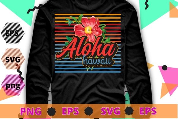 Line vintage retro Aloha Hawaii Beach united state city flower T-shirt design svg, Line vintage, retro, Aloha, Hawaii, Beach, united state city, sea turtle, flower