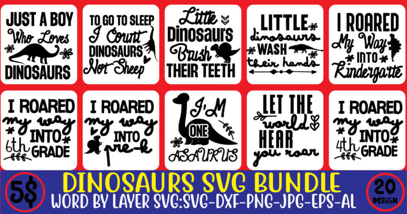 DINOSAUR SVG BUNDLE, Dinosaurs Clipart, Svg Files, T-Rex Svg, Dinosaur Birthday Cut Files,Dinosaur funny png & svg vector 20 t-shirt design bundle,dinosaur quotes svg bundle digital download cutting files for