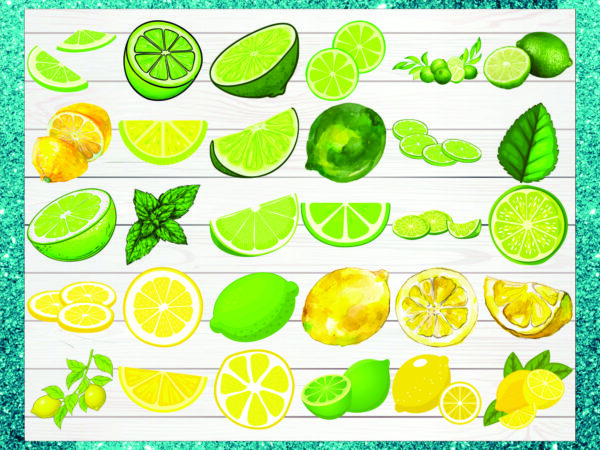 Lemons & limes bundle summer drink png clipart bundle plus 1 free png file t shirt vector graphic