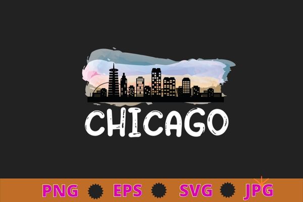 Chicago illinois home state shirt design svg, vintage, chicago illinois, chicago downtown city skyline, vintage watercolor,