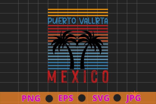 Puerto Vallarta Mexico Vintage Graphic Retro 70s T-Shirt design svg, Puerto Vallarta México, Line Vintage Graphic, Retro 70s, Tribal