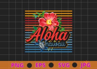 Line vintage retro Aloha Hawaii Beach united state city sea turtle flower T-shirt design svg, Line vintage, retro, Aloha, Hawaii, Beach, united state city, sea turtle, flower