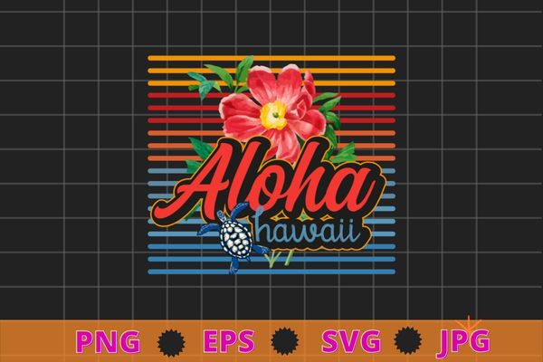 Line vintage retro aloha hawaii beach united state city sea turtle flower t-shirt design svg, line vintage, retro, aloha, hawaii, beach, united state city, sea turtle, flower