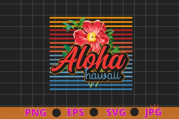 Line vintage retro aloha hawaii beach united state city flower t-shirt design svg, line vintage, retro, aloha, hawaii, beach, united state city, sea turtle, flower