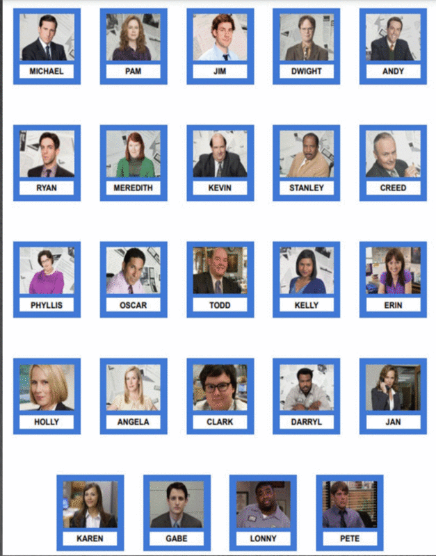 Guess Who THE OFFICE Edition Edition | DIY Guess Who Printable Cut File Game Pieces – Fun PNG