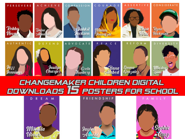 Changemaker children digital downloads 15 posters for school, office, social justice, printable, black history, classroom, pride png t shirt vector file