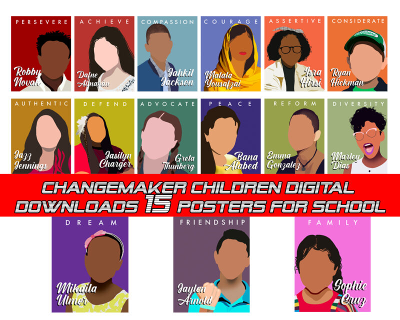 Changemaker Children Digital Downloads 15 Posters for School, Office, Social Justice, Printable, Black History, Classroom, Pride PNG