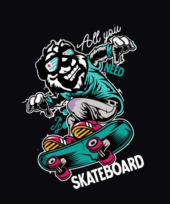 All you Need is Skateboard T-Shirt Design , Skate tshirt design vector ,  skate vector graphic t-shirt design , skate or die vector t-shirt  design,skate graphic tshirt design ,skate halloween - Buy