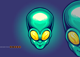 Alien head cartoon logo mascot illustrations t shirt vector
