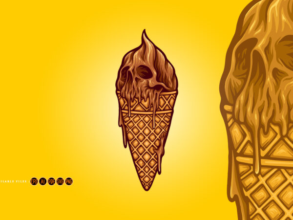 Delicious chocolate ice cream skull illustrations t shirt vector illustration