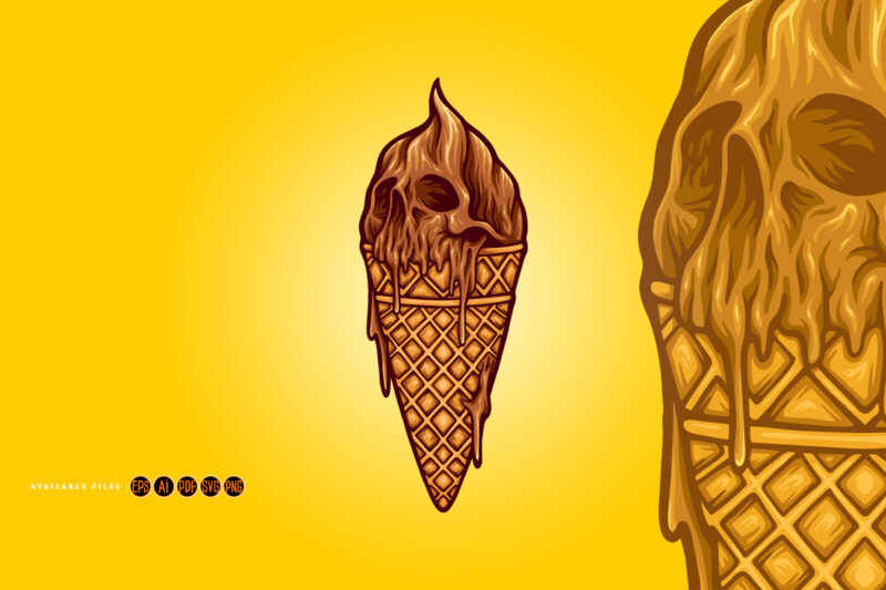 Delicious chocolate ice cream skull illustrations
