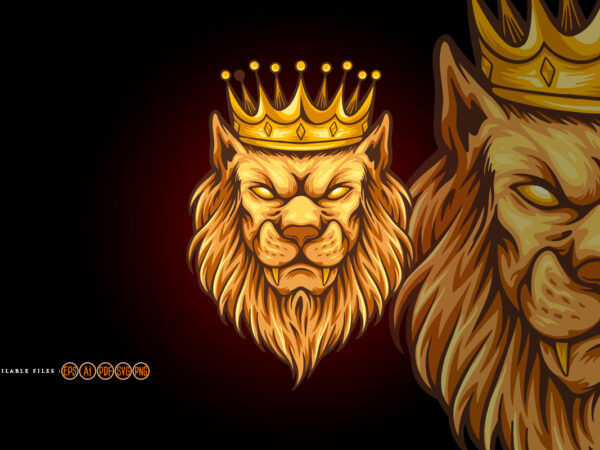 Vintage elegant lion king crown illustrations t shirt vector art