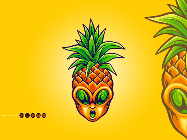 Pineapple fruit alien head cartoon t-shirt illustrations