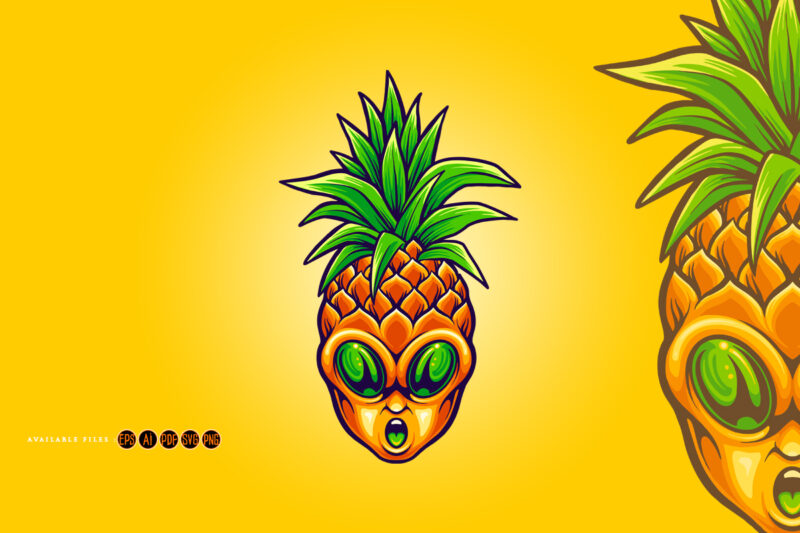 Pineapple fruit alien head cartoon illustrations