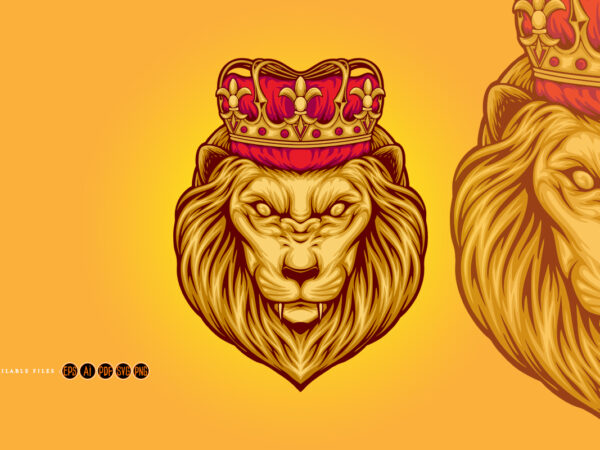 Classic elegant lion king crown illustrations t shirt vector file