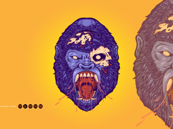 Scary angry zombie gorilla monkey illustrations t shirt template vector