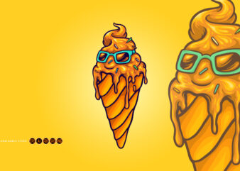Funky ice cream melted with sunglasses illustrations t shirt graphic design