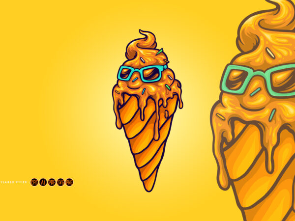 Funky ice cream melted with sunglasses illustrations t shirt graphic design