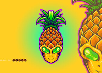Alien head with pineapple fruit illustrations t shirt vector