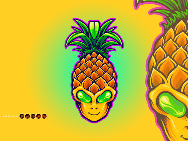 Alien head with pineapple fruit illustrations t shirt vector