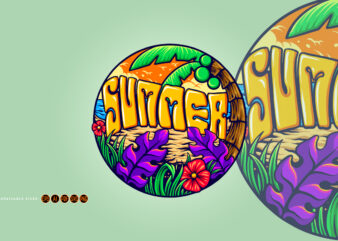 Welcome summer tropical beach vacation illustrations