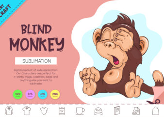Blind Cartoon Monkey. Crafting, Sublimation.