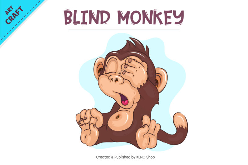 Blind Cartoon Monkey. Crafting, Sublimation.