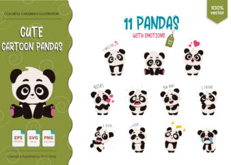11 Cute Cartoon Pandas. T-Shirt, PNG, SVG.