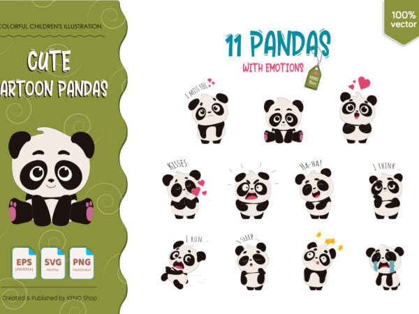 11 cute cartoon pandas. t-shirt, png, svg.