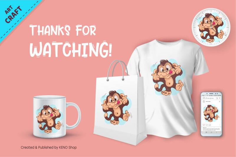 Cartoon Monkey Can’t Hear. Crafting, Sublimation.