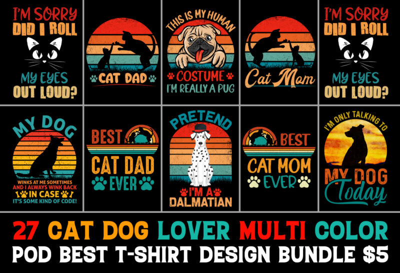 Cat Dog T-Shirt Design Bundle