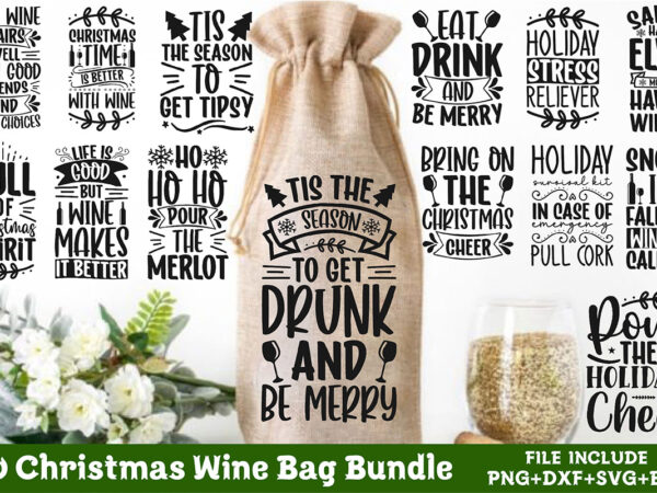 Christmas wine bag bundle t shirt vector file