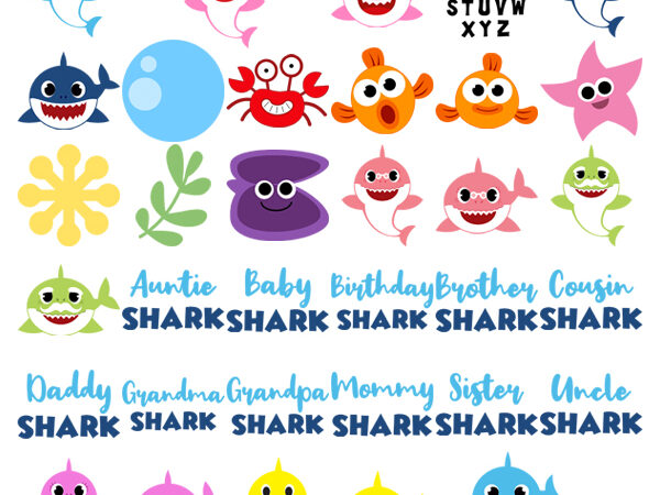 Shark family svg, shark family png, birthday shark svg ,birthday shark clipart, shark girl, layered family shark svg, cut files png t shirt template vector