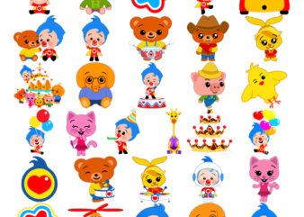 Plim Plim the clown and Friends, images PNG, clipart, Transparent Background, + 3 digital paper Instant Download PNG