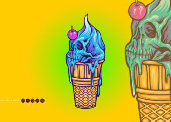 Cute skull ice cream cone illustrations