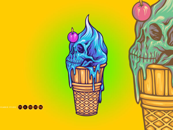 Cute skull ice cream cone illustrations t shirt vector file