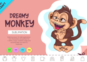 Dreamy Cartoon Monkey. Crafting, Sublimation. t shirt vector illustration