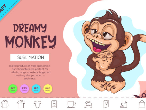 Dreamy cartoon monkey. crafting, sublimation. t shirt vector illustration