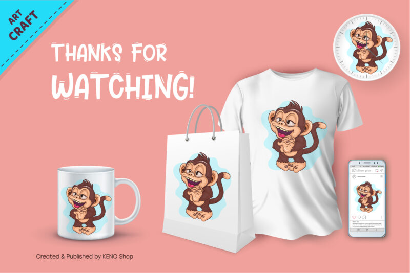 Dreamy Cartoon Monkey. Crafting, Sublimation.