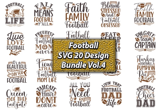 Football SVG 20 Design Bundle Vol.4, Football svg bundle, football t-shirt, football design, football t-shirt design,football svg,football svg vector,football mom svg bundle,sublimation, sports svg bundle, Silhouette Cricut SVG dxf png,