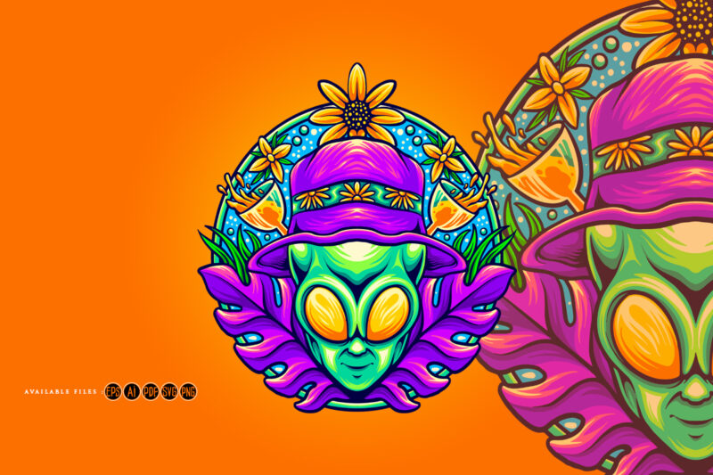 Funky alien head summer holiday illustrations