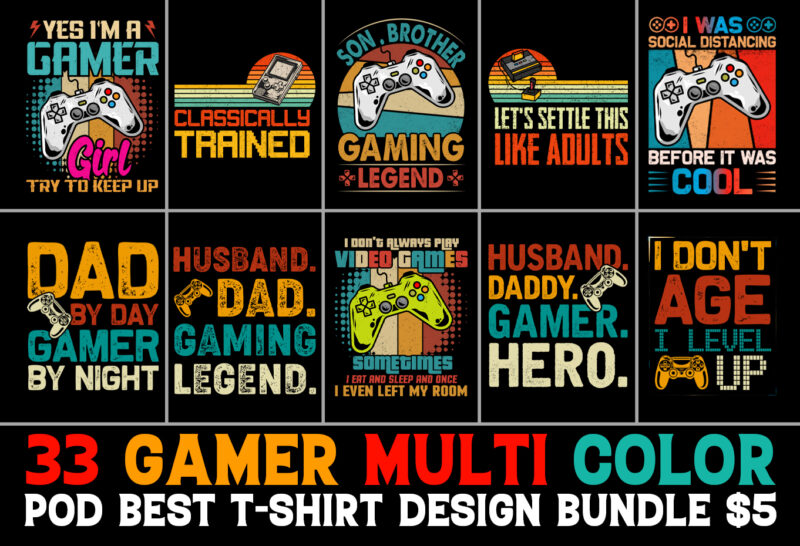 Gamer T-Shirt Design Bundle