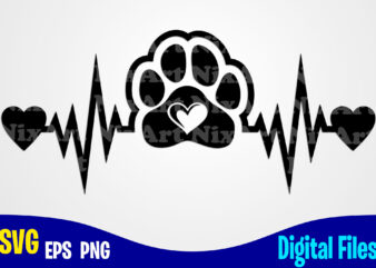 Heartbeat svg, png, Dog paw sublimation and cut design